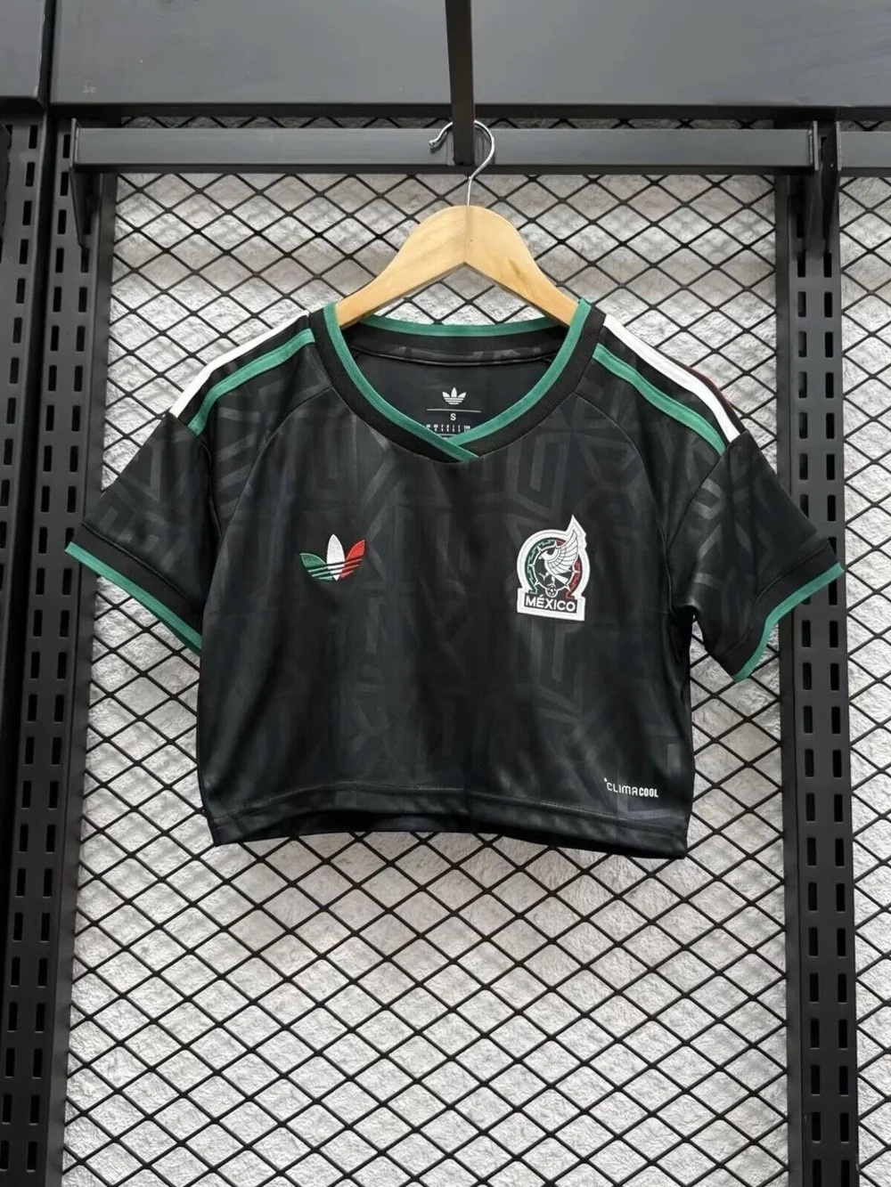 adidas Black Cropped Soccer Top with Green & White Accents - Picture 1 of 1